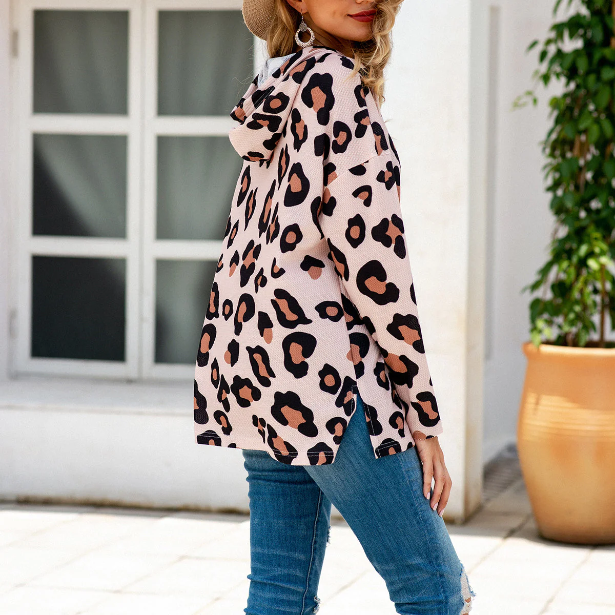 Waffle Knit Leopard Print Hoodie - Image 12
