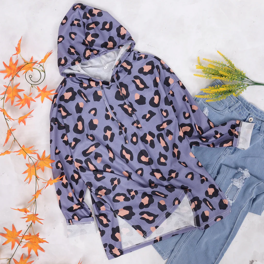Waffle Knit Leopard Print Hoodie - Image 4