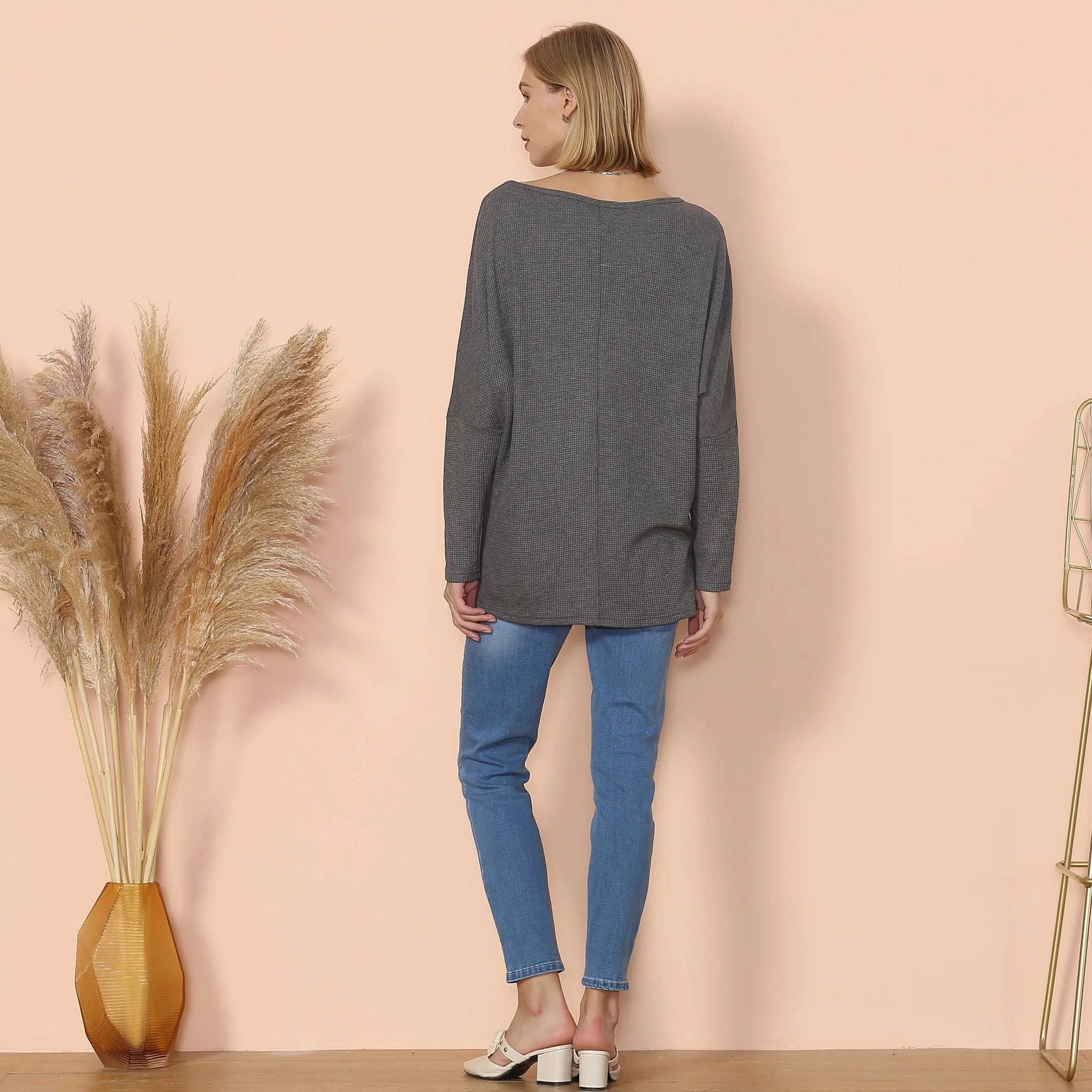 Waffle Knit Off Shoulder Oversized Sweater - Image 20