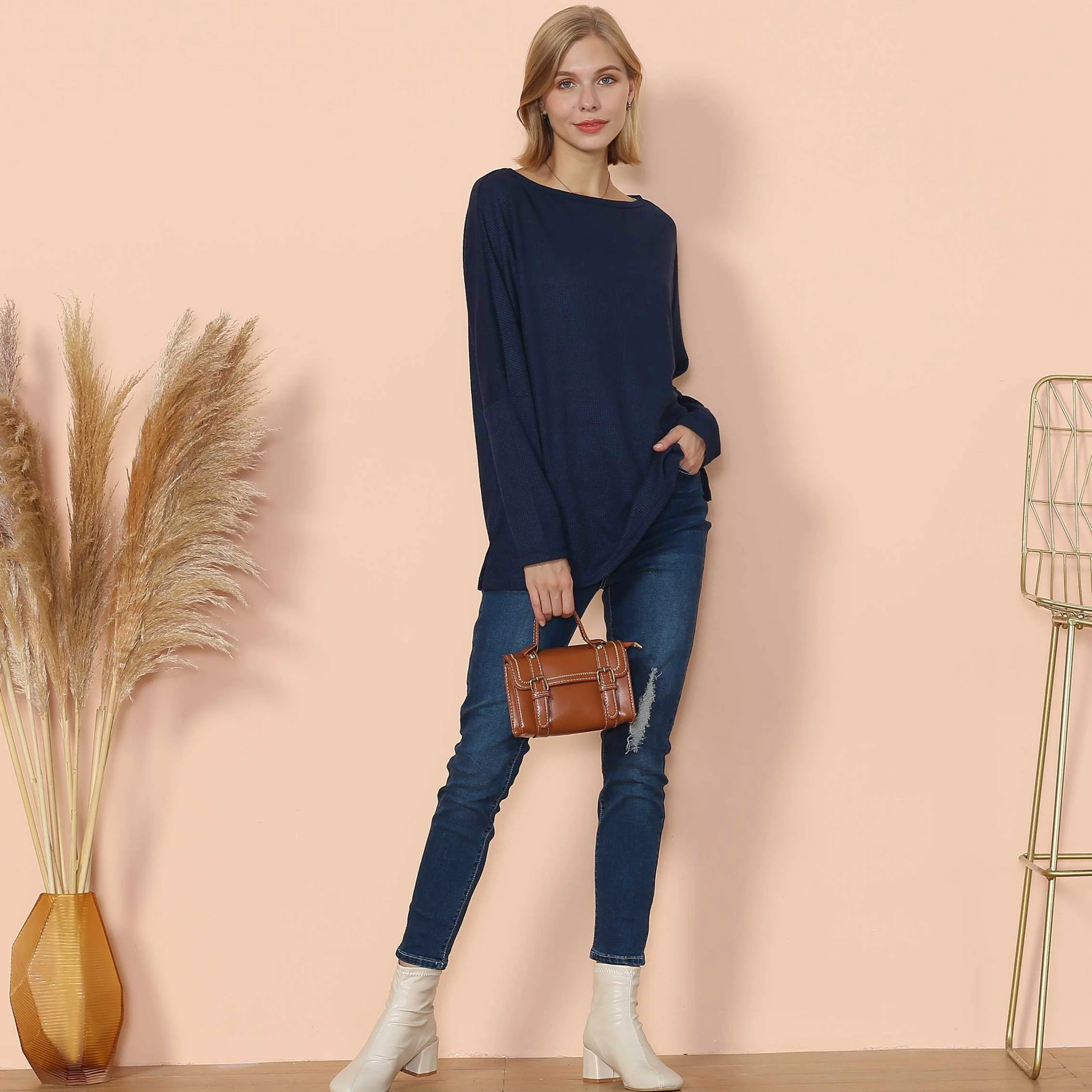 Waffle Knit Off Shoulder Oversized Sweater - Image 4