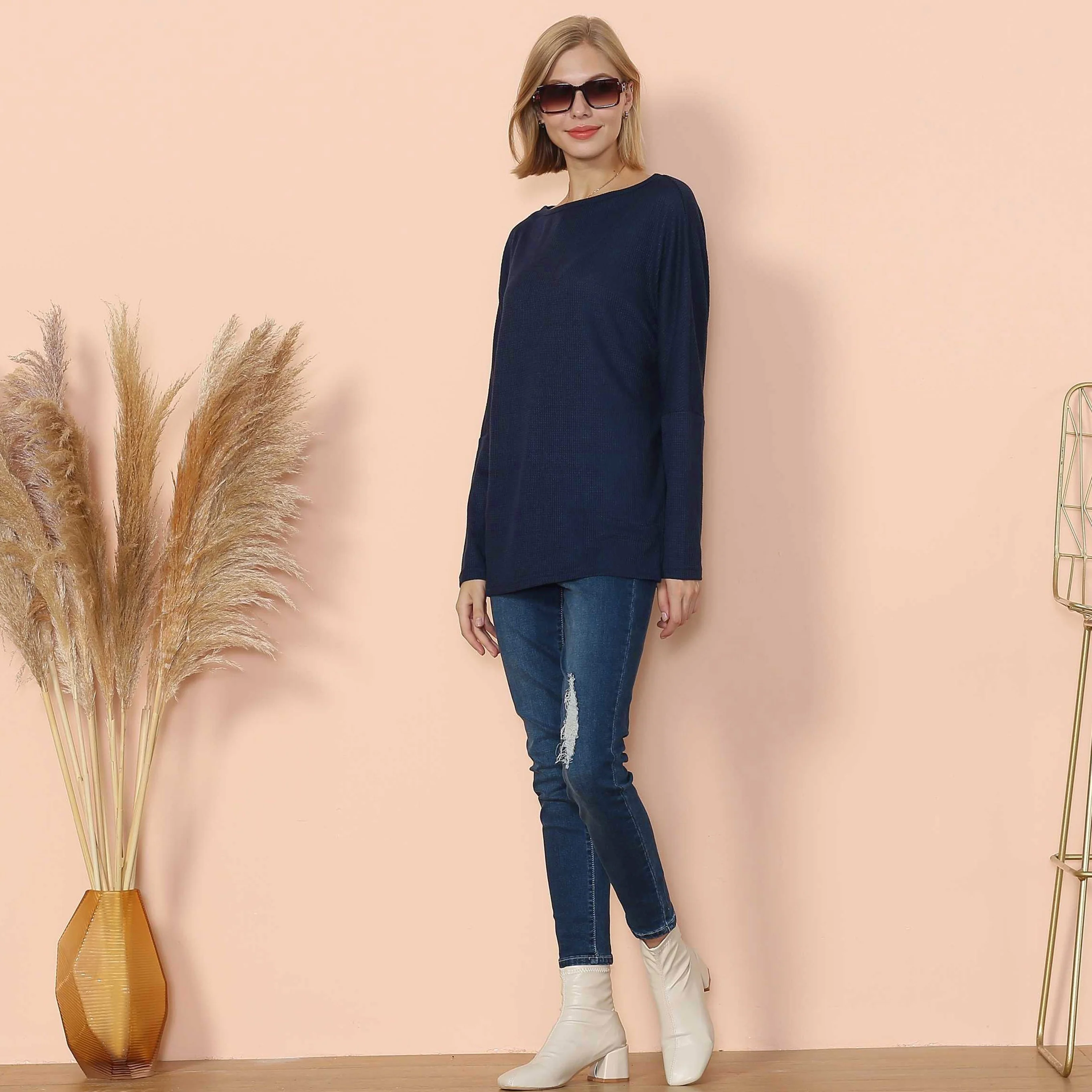 Waffle Knit Off Shoulder Oversized Sweater - Image 5