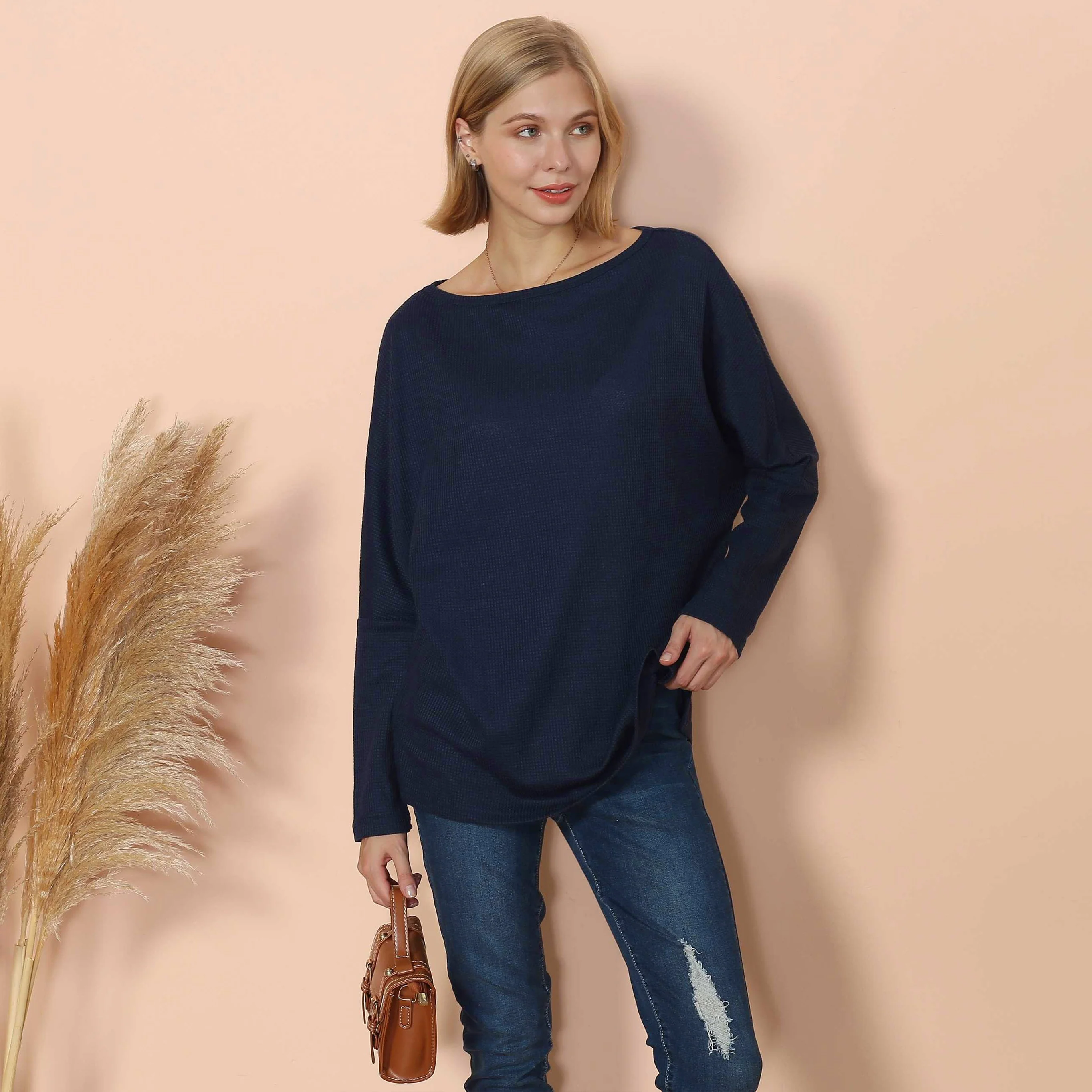 Waffle Knit Off Shoulder Oversized Sweater - Image 7