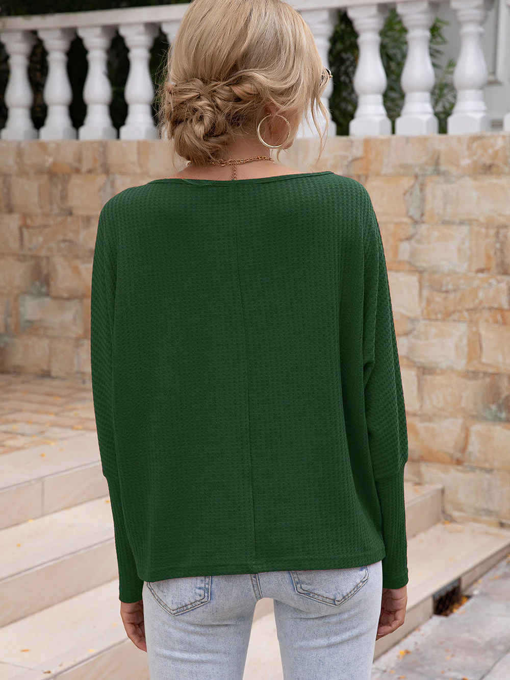 Waffle Knit One Shoulder Long Sleeve - Image 13