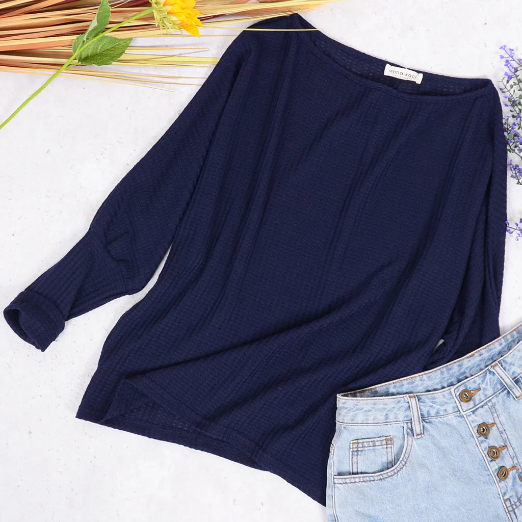 Waffle Knit One Shoulder Long Sleeve - Image 14