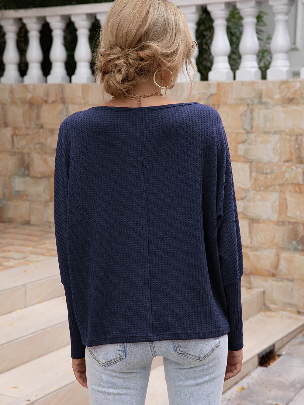 Waffle Knit One Shoulder Long Sleeve - Image 19
