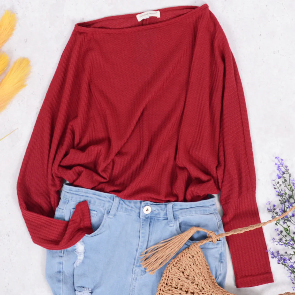 Waffle Knit One Shoulder Long Sleeve - Image 20