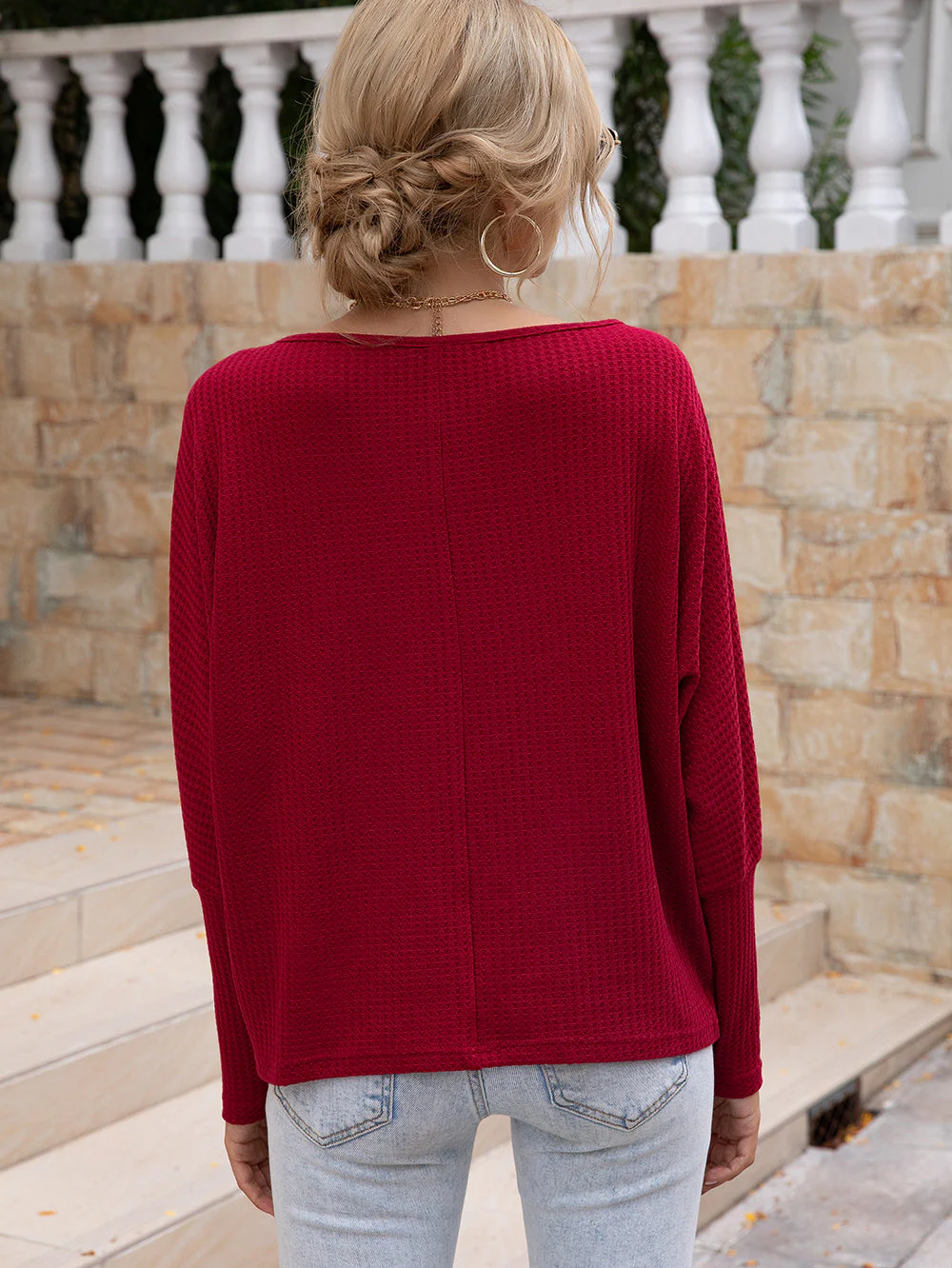 Waffle Knit One Shoulder Long Sleeve - Image 24