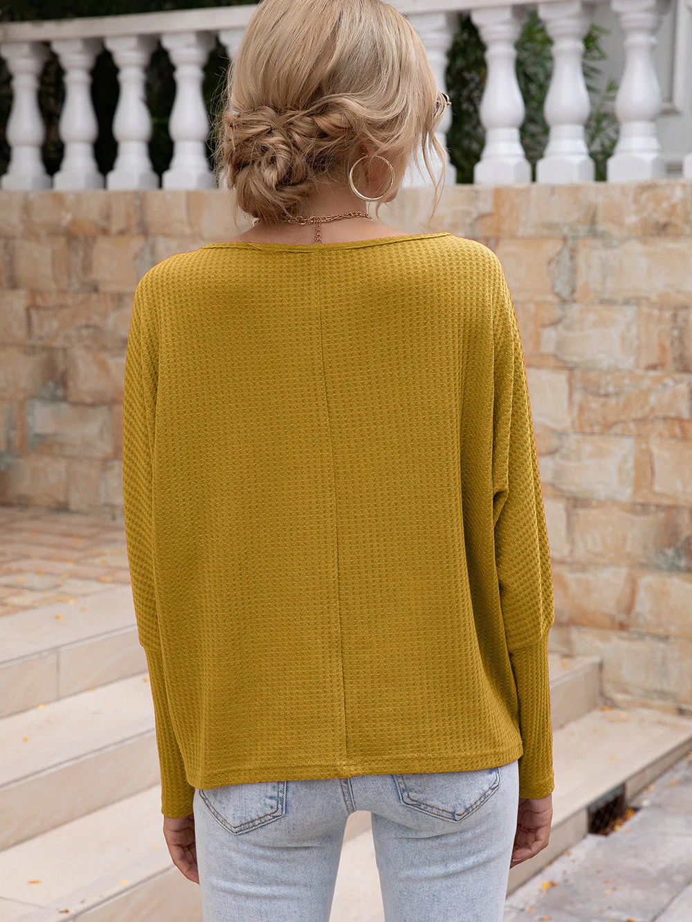 Waffle Knit One Shoulder Long Sleeve - Image 31