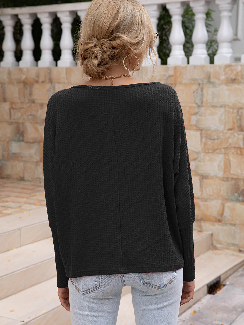 Waffle Knit One Shoulder Long Sleeve - Image 6