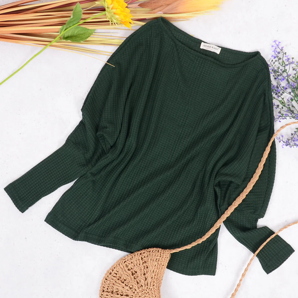 Waffle Knit One Shoulder Long Sleeve - Image 8