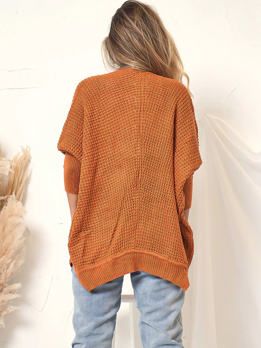 Waffle Knit Open Front Cardigan Sweater - Image 2