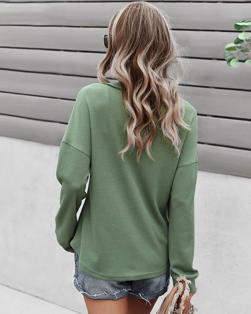 Waffle Knit Patch Pocket Sweater - Image 17