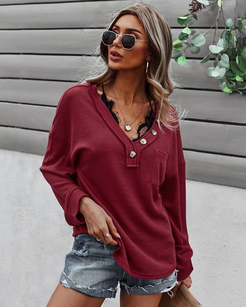 Waffle Knit Patch Pocket Sweater - Image 2