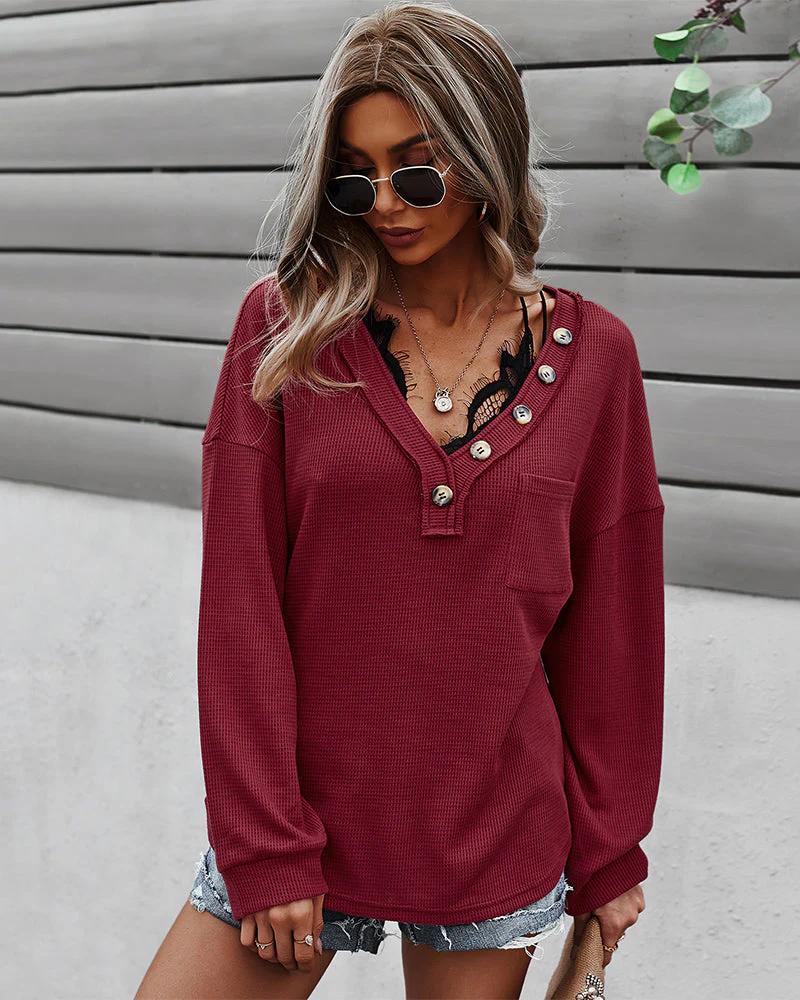 Waffle Knit Patch Pocket Sweater - Image 3