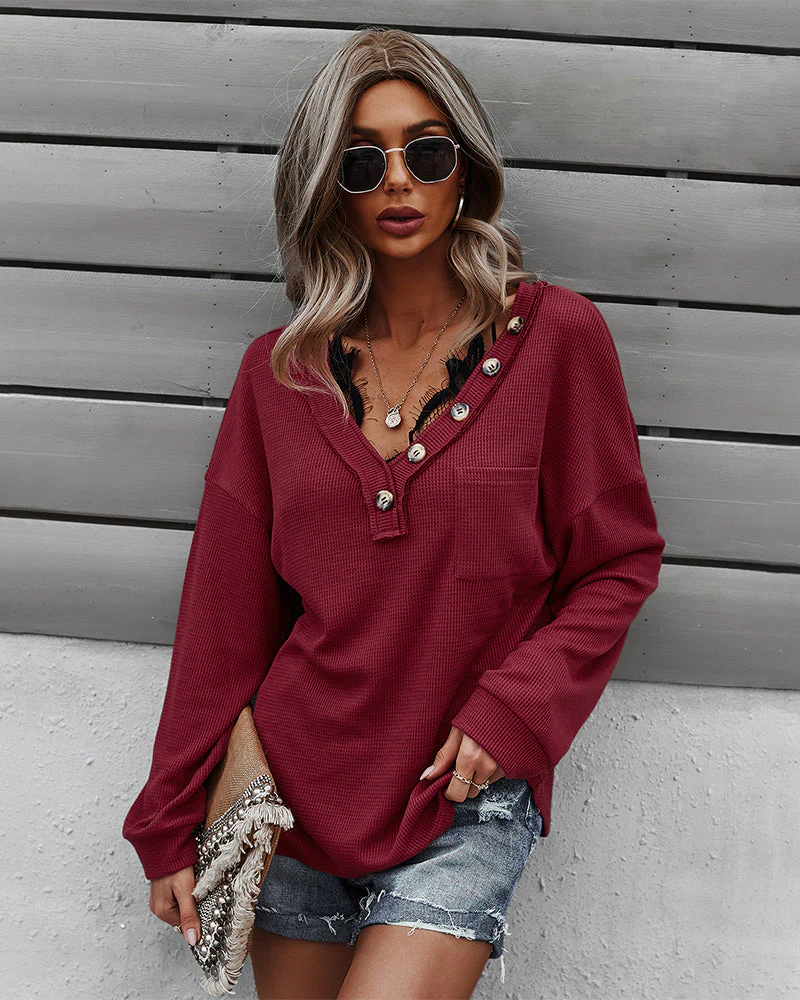 Waffle Knit Patch Pocket Sweater - Image 4