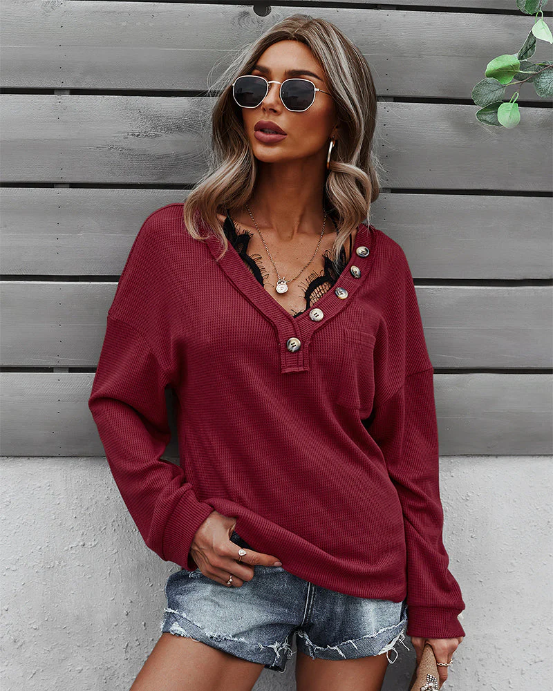 Waffle Knit Patch Pocket Sweater - Image 5