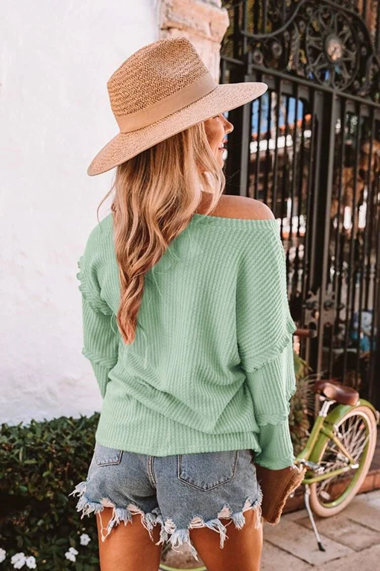Waffle Knit Ruffle Lantern Long Sleeve - Image 7