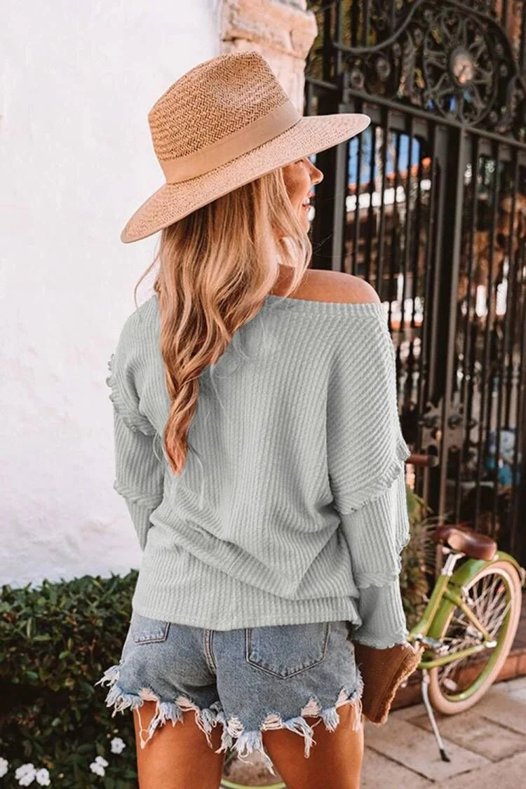 Waffle Knit Ruffle Lantern Long Sleeve - Image 9
