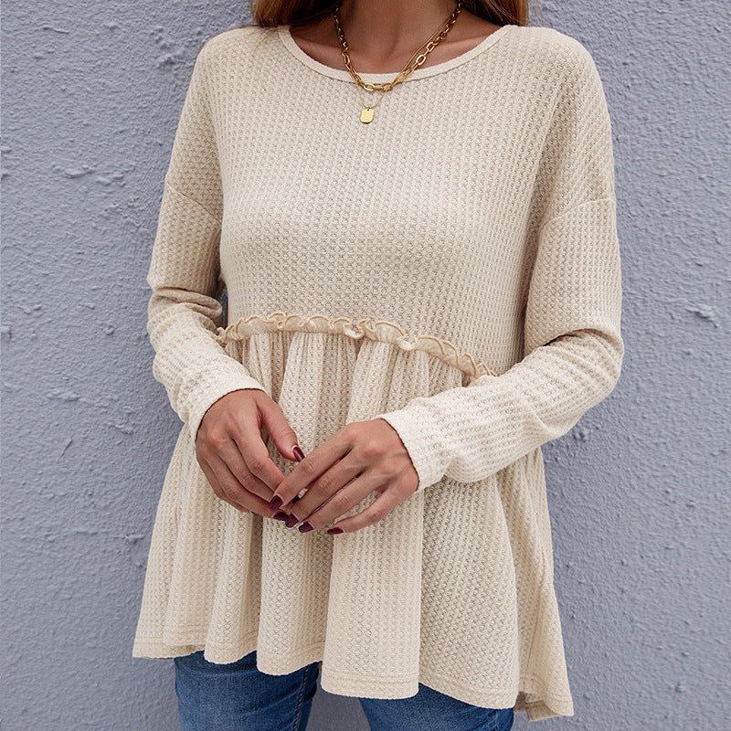 Waffle Knit Ruffle Long Sleeve Top - Image 4