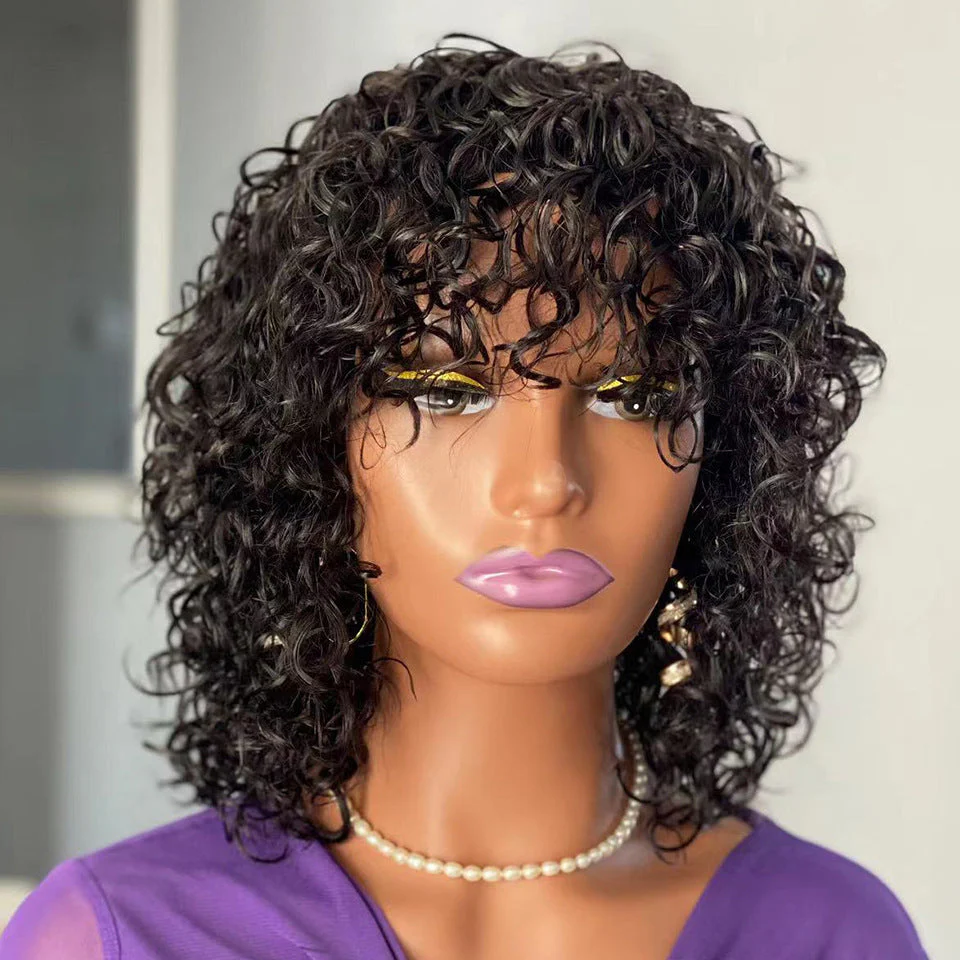 Water Wave Fringe Human Hair Wigs With Bangs - Image 5