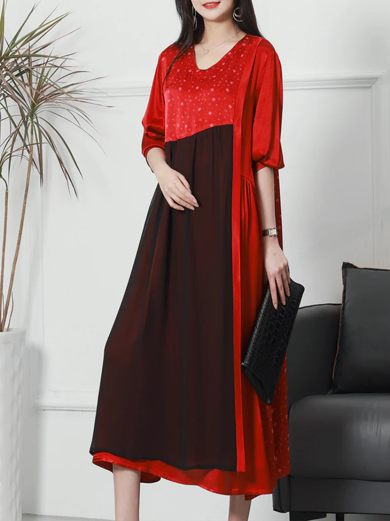 V-neck Neck Middle Waist Star Pattern Midi-Dress - Image 2