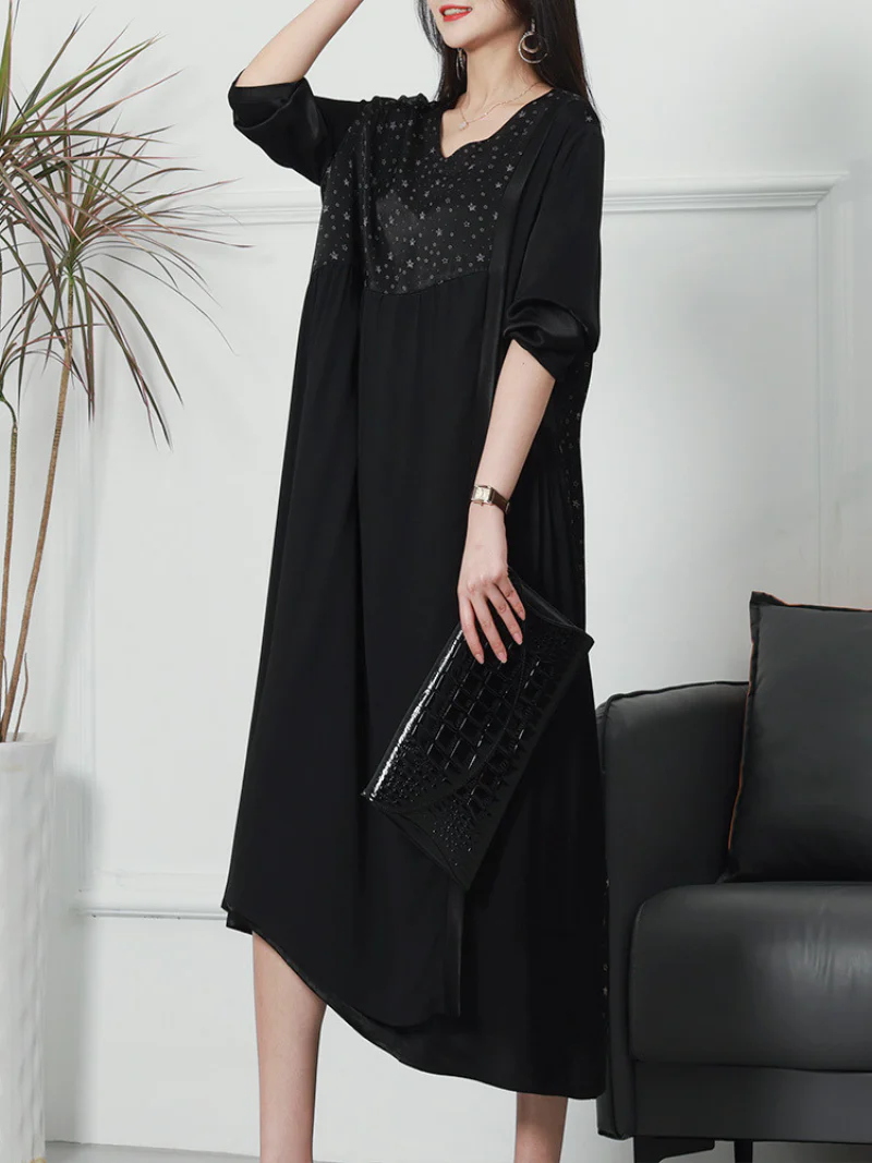 V-neck Neck Middle Waist Star Pattern Midi-Dress - Image 6