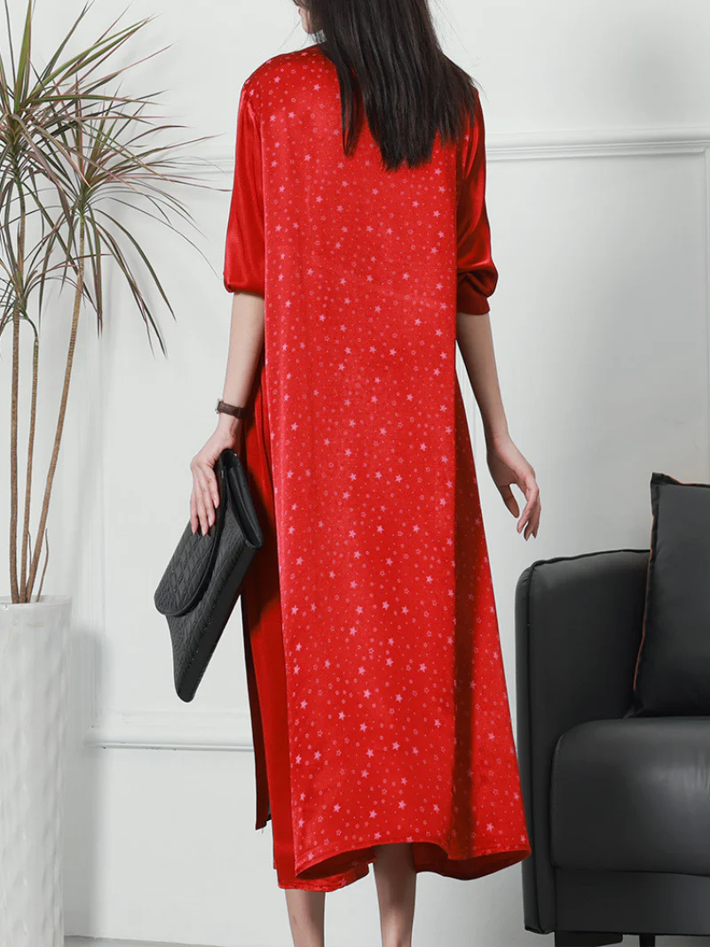 V-neck Neck Middle Waist Star Pattern Midi-Dress - Image 7