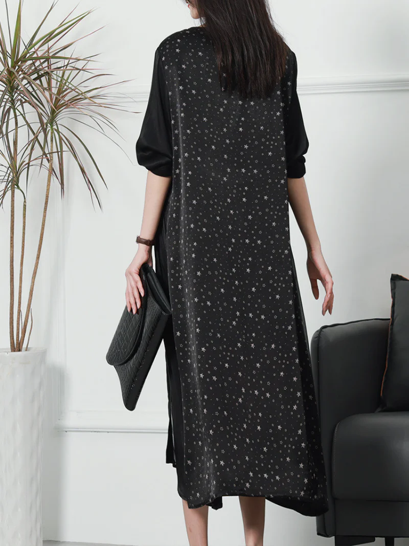V-neck Neck Middle Waist Star Pattern Midi-Dress - Image 8