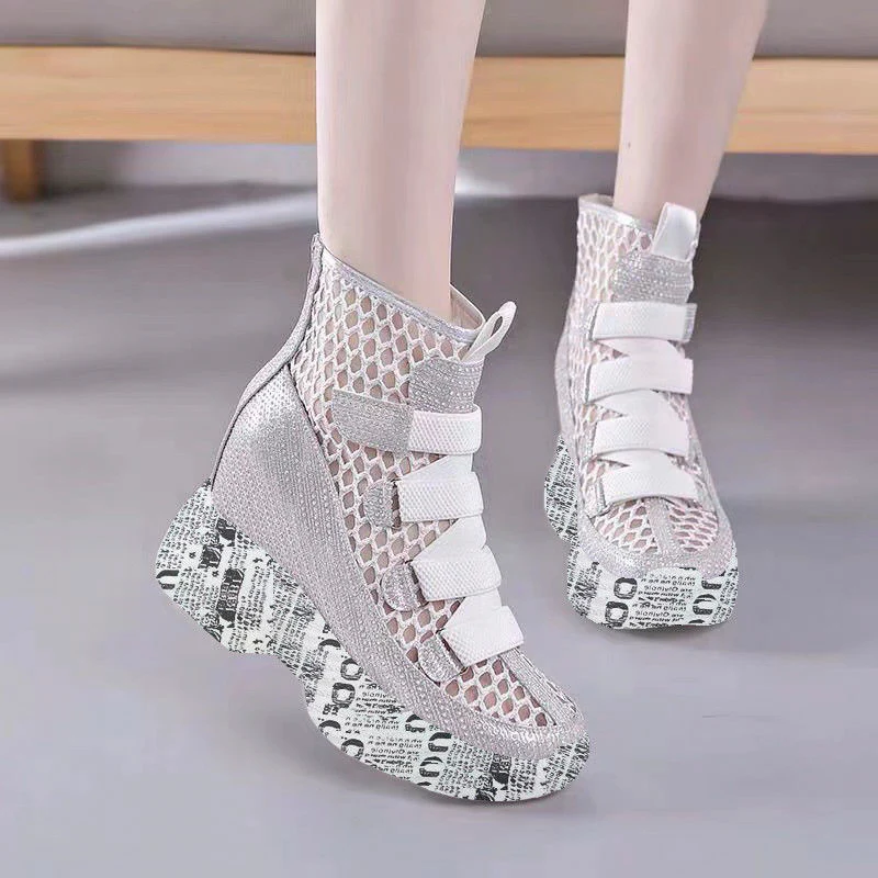 Wedge Mesh Hollow Out Boots - Image 3