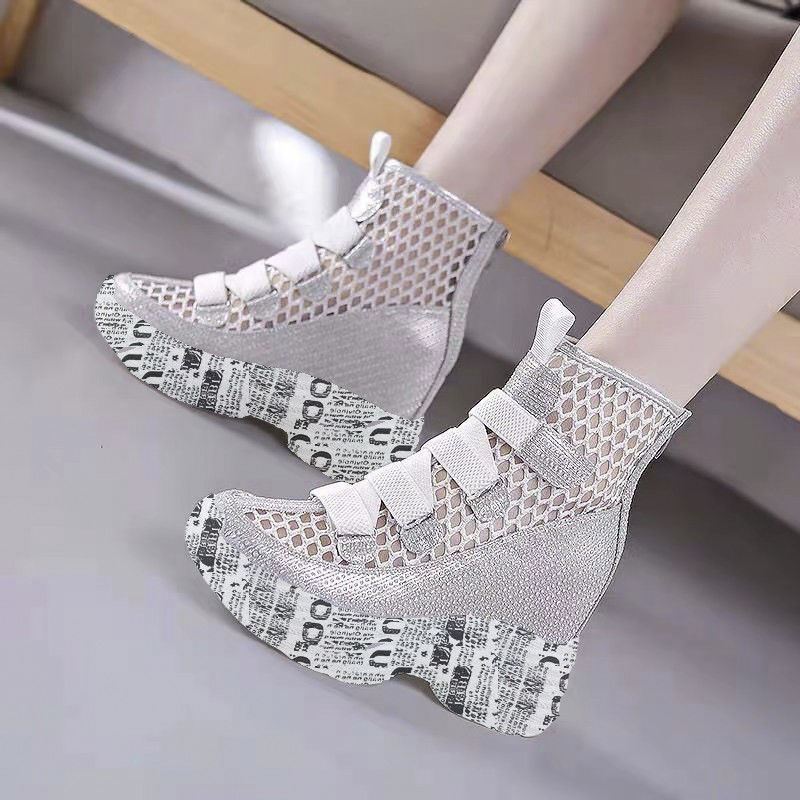 Wedge Mesh Hollow Out Boots - Image 4