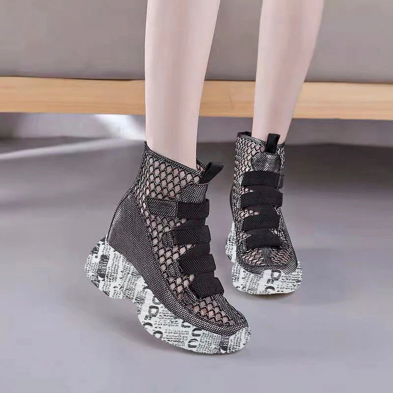 Wedge Mesh Hollow Out Boots - Image 5