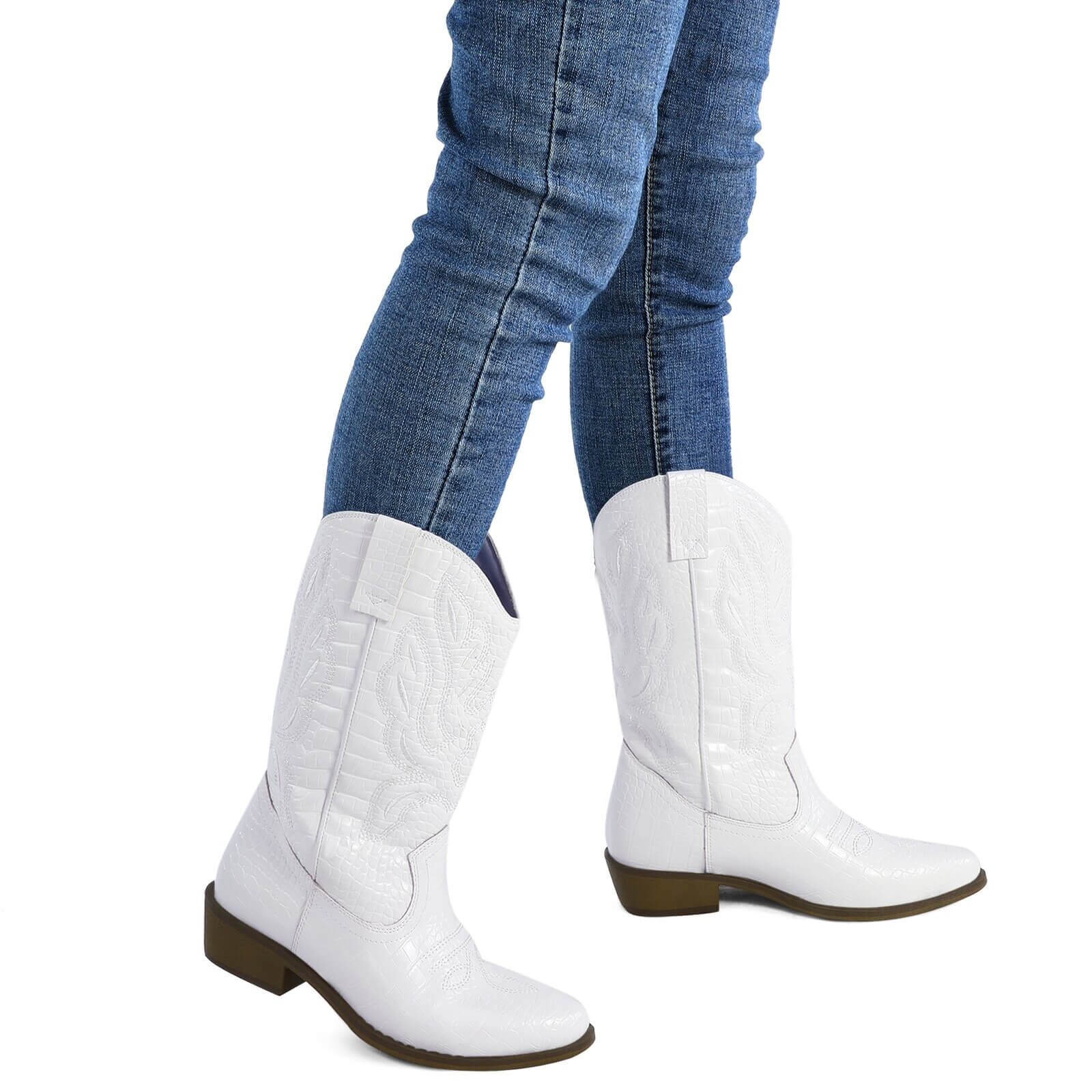 Western Cowboy Boots Embroidered Mid-Calf Pointed Toe Cowgirl Booties - Image 29