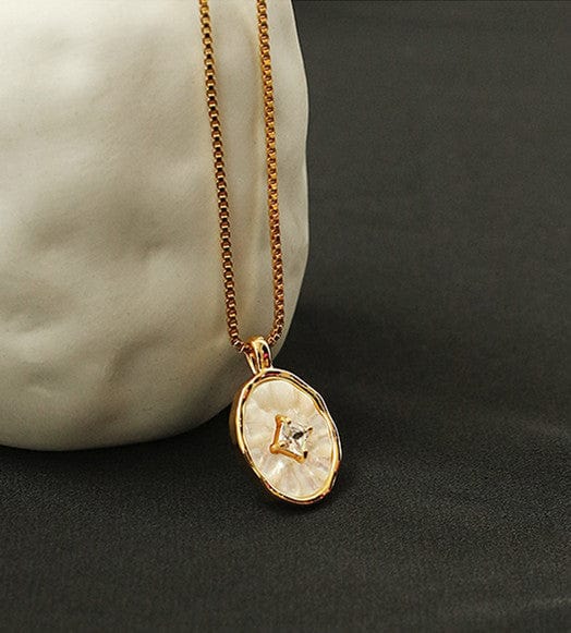 White Iridescent Shell Charm 18K Gold Plated Necklace - Image 2