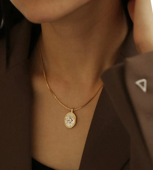 White Iridescent Shell Charm 18K Gold Plated Necklace - Image 3