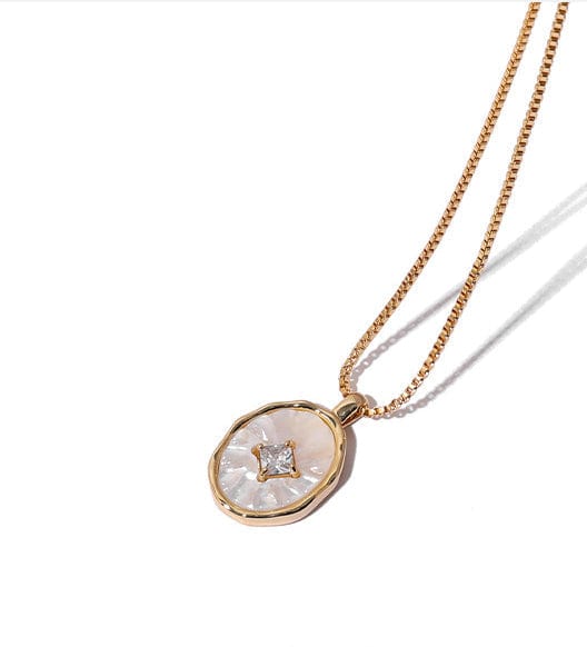 White Iridescent Shell Charm 18K Gold Plated Necklace - Image 4