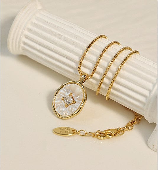 White Iridescent Shell Charm 18K Gold Plated Necklace - Image 5