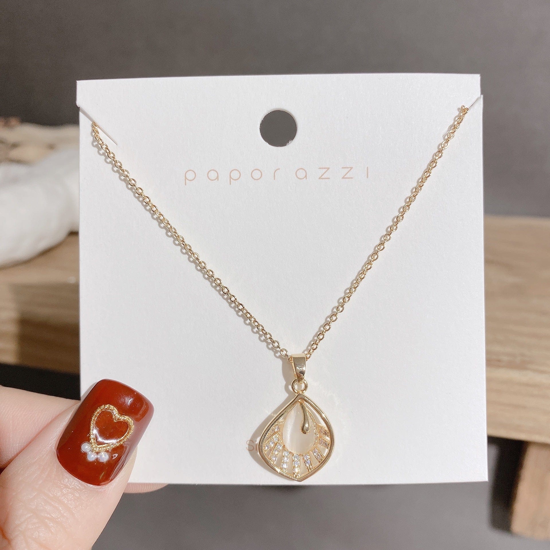 White Iridescent Shell Stone Necklace - Image 3