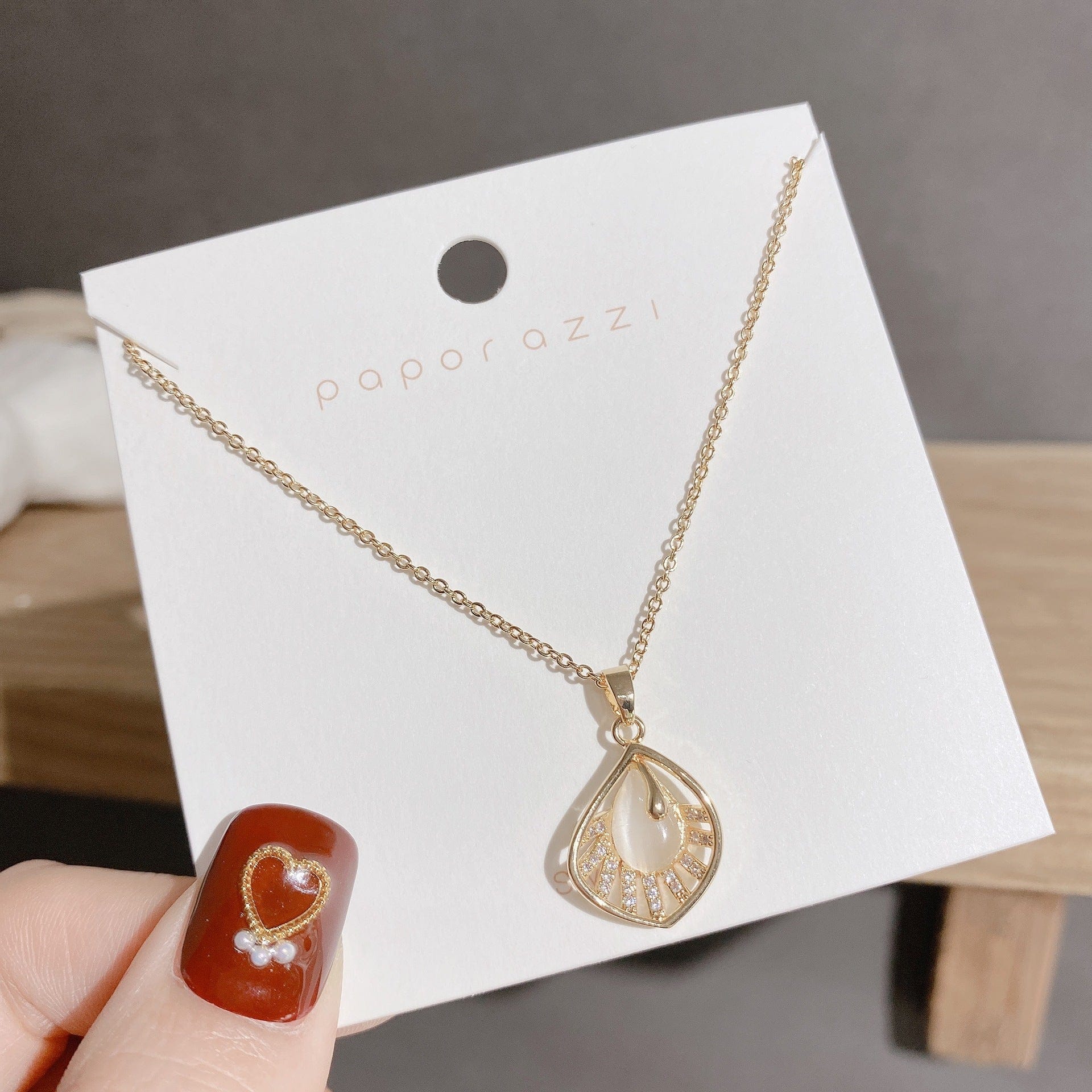 White Iridescent Shell Stone Necklace - Image 4