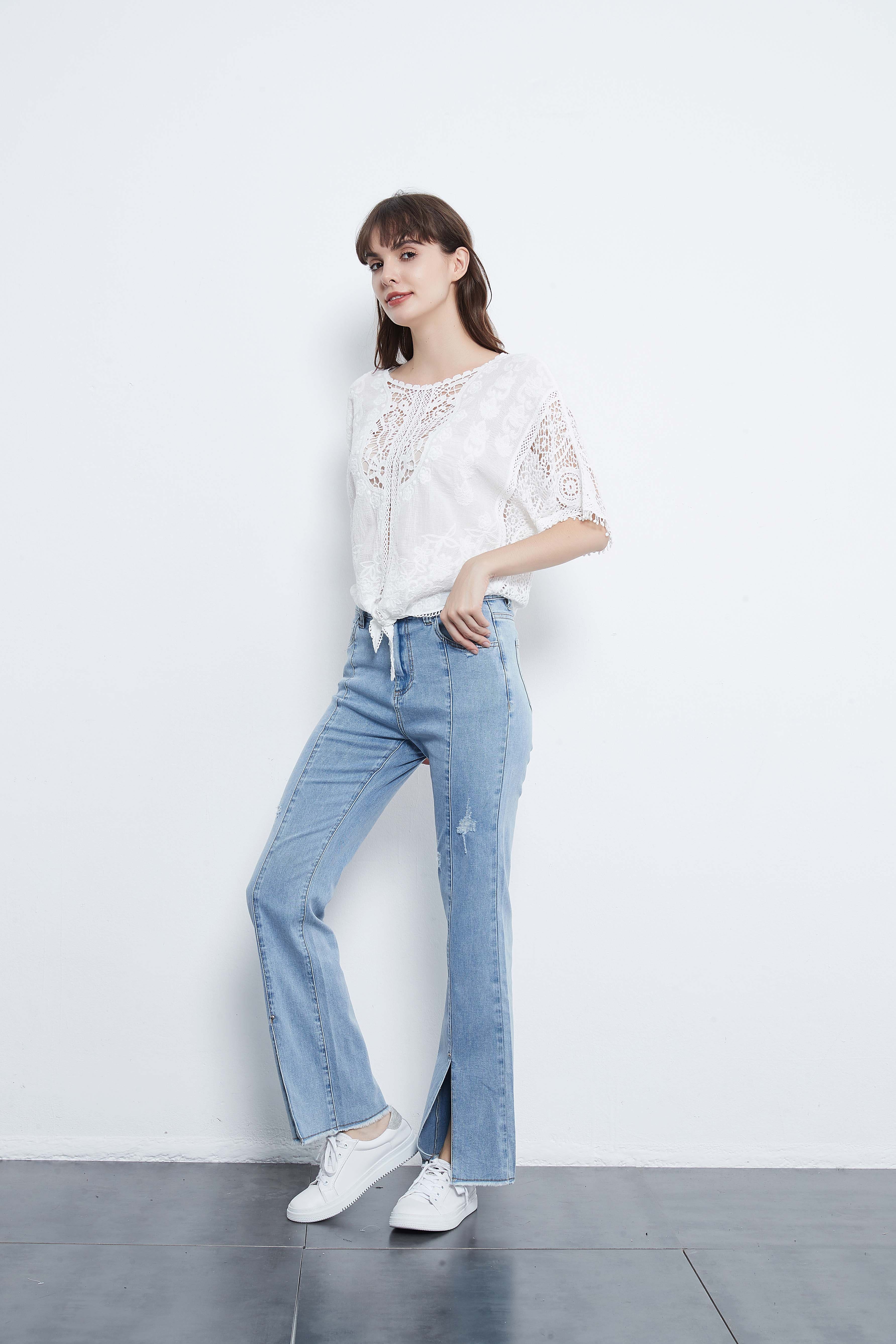 White Lace Crochet Blouse Tie Knot Top - Image 8