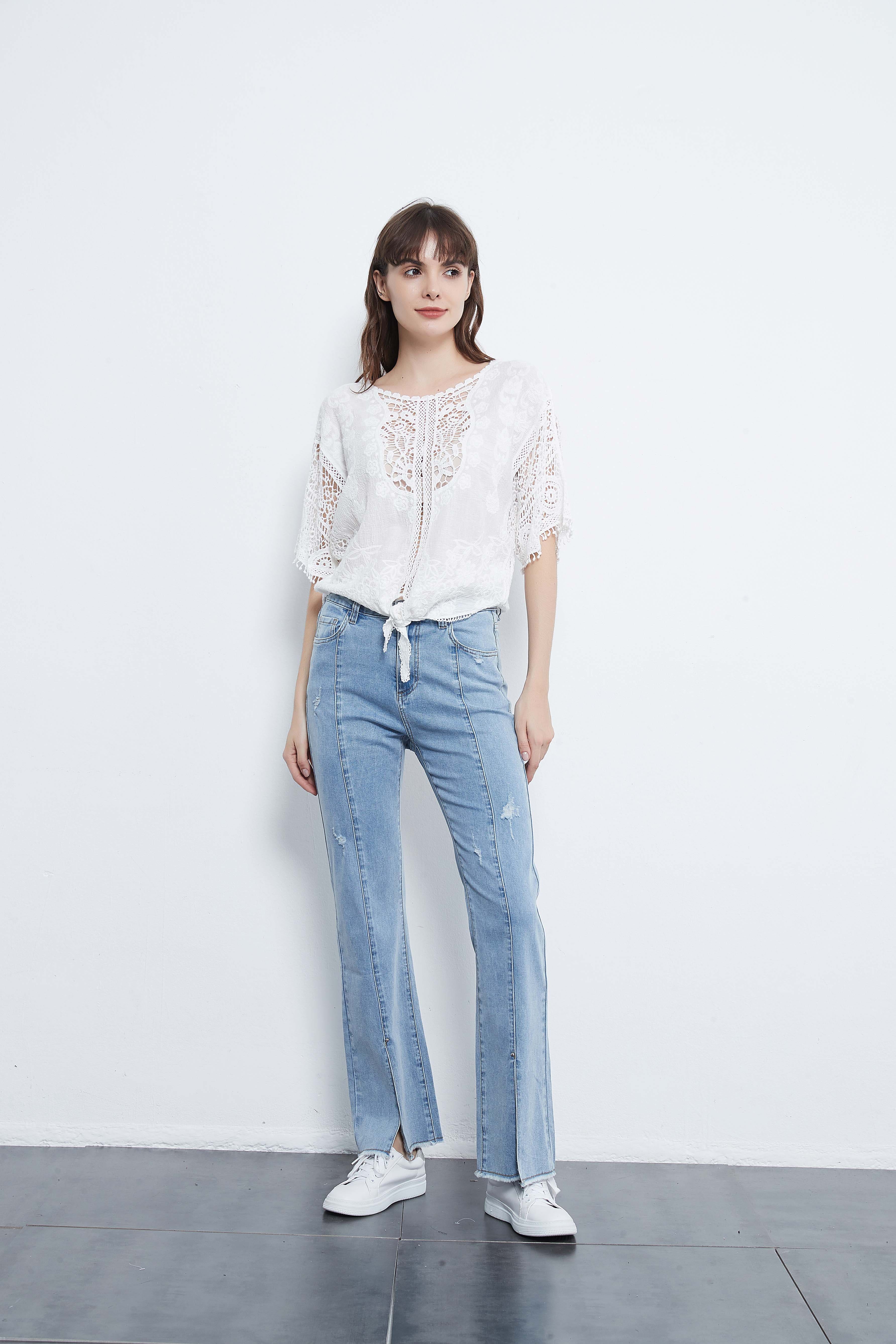 White Lace Crochet Blouse Tie Knot Top - Image 9