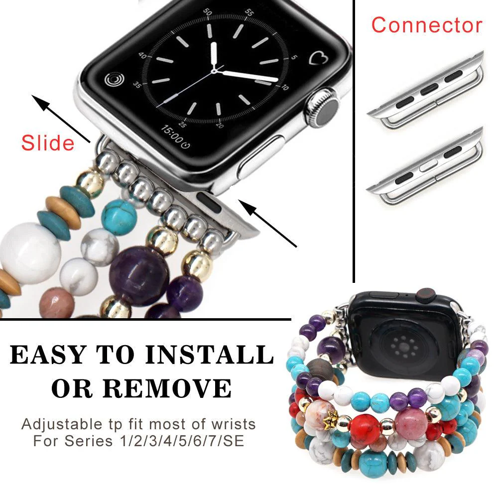 White Pine Turquoise Amethyst Gold Bead Watch Strap - Image 3