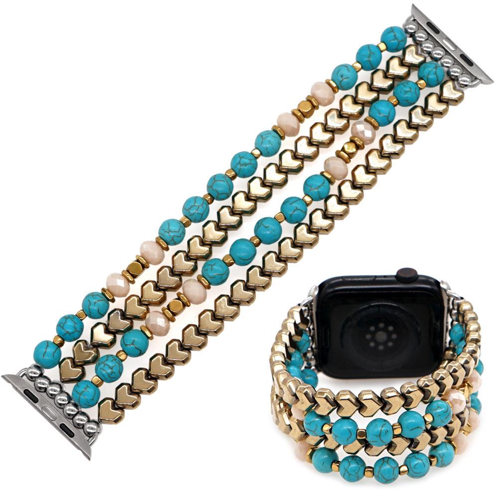 White Pine Turquoise Amethyst Gold Bead Watch Strap - Image 4