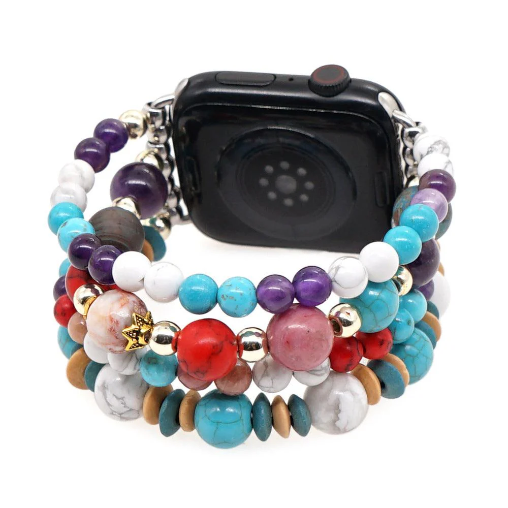 White Pine Turquoise Amethyst Gold Bead Watch Strap - Image 7