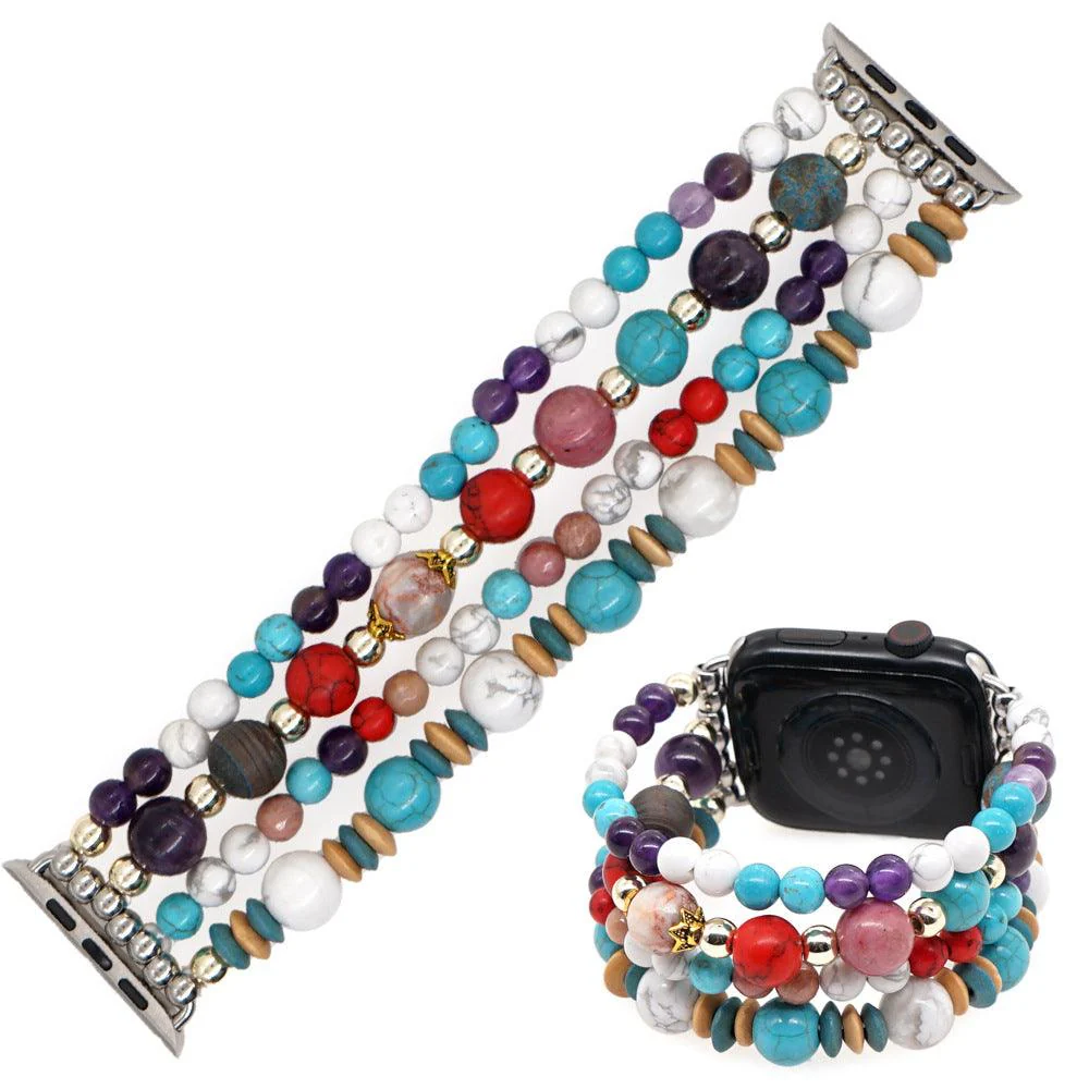 White Pine Turquoise Amethyst Gold Bead Watch Strap - Image 8