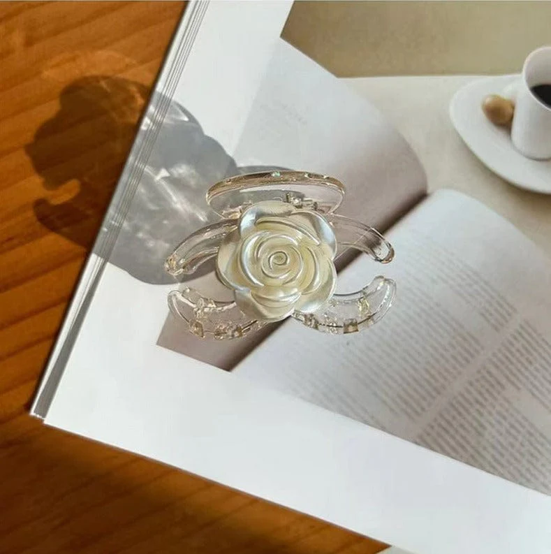 White Rose Clear Hair Claw - Image 2