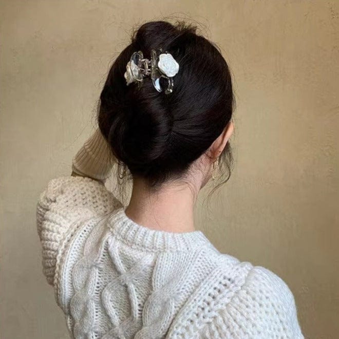White Rose Clear Hair Claw - Image 3