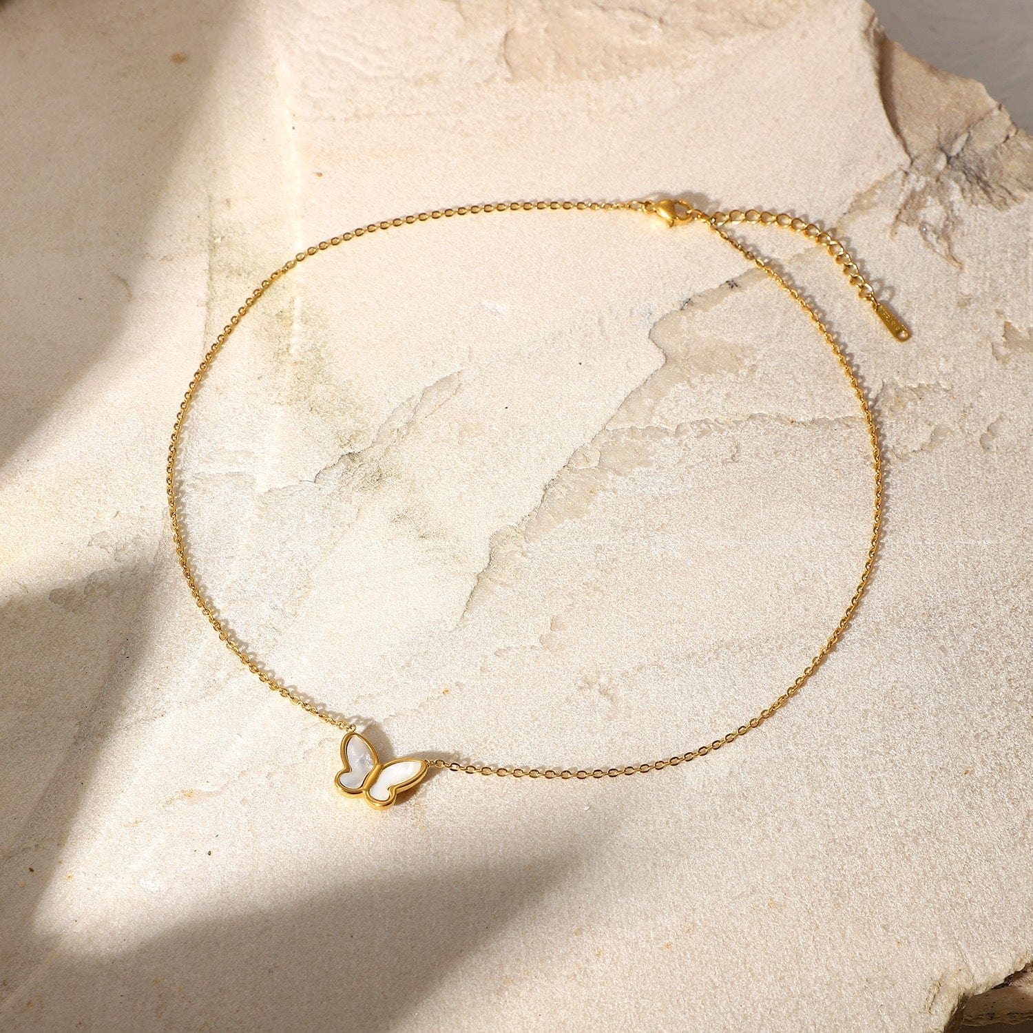 White Shell Butterfly 14K Gold-Plated Necklace - Image 2