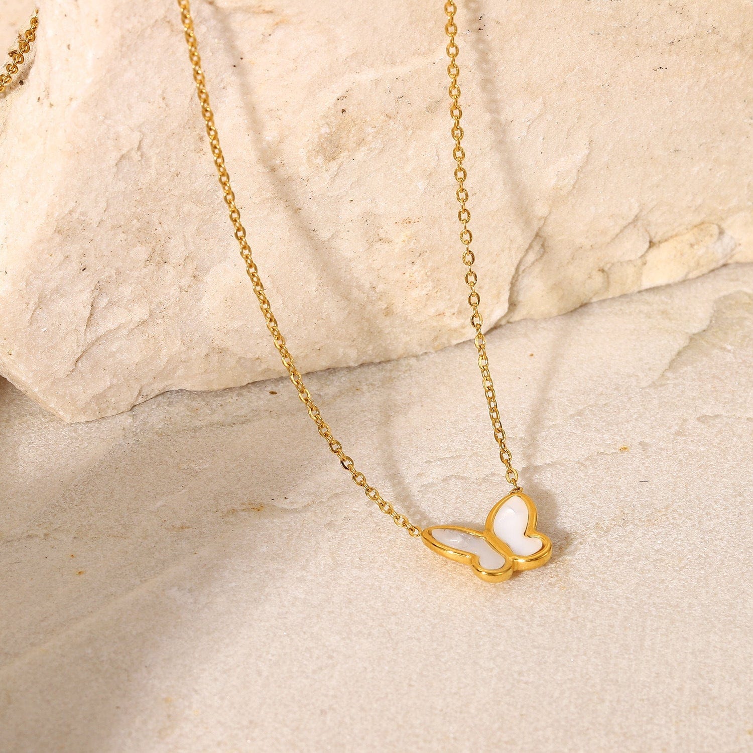 White Shell Butterfly 14K Gold-Plated Necklace - Image 4