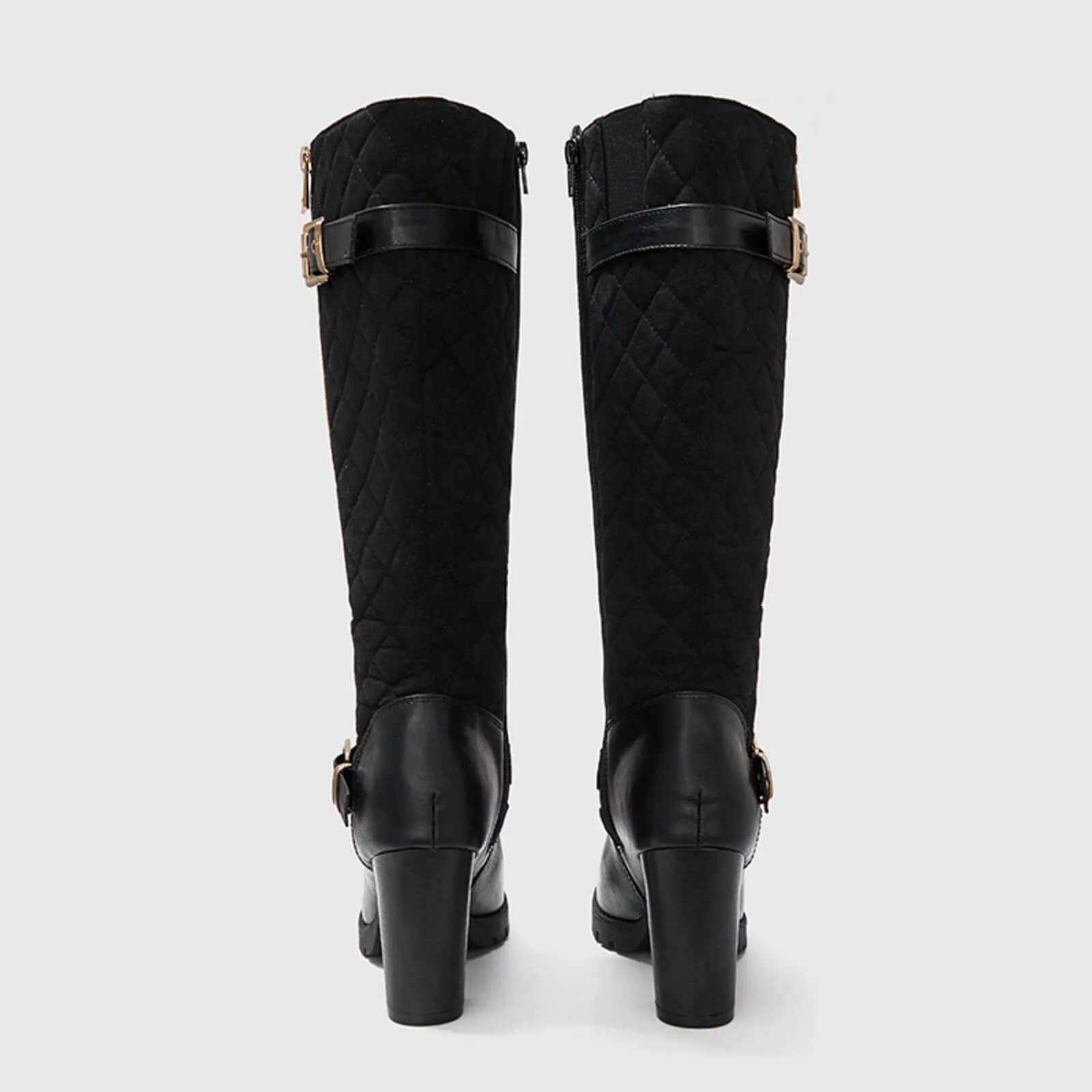 Wide Calf Quilted Chunky Knee High Boots Buckle - Image 10