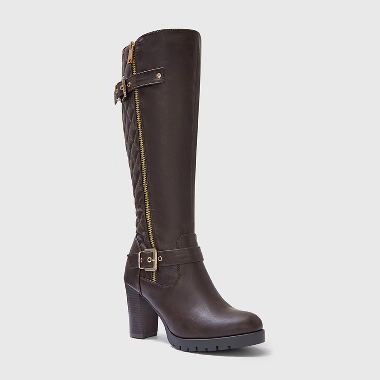Wide Calf Quilted Chunky Knee High Boots Buckle - Image 11